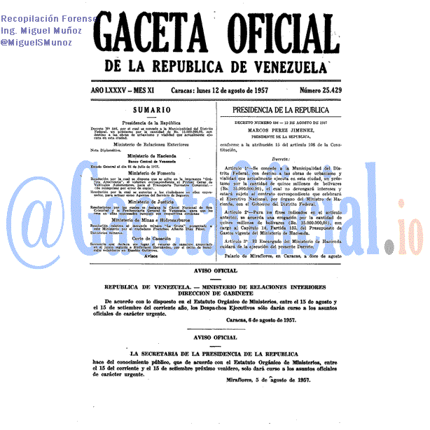 Gaceta Oficial 25429 del 12 Agosto 1957