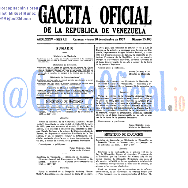 Gaceta Oficial 25463 del 20 Septiembre 1957