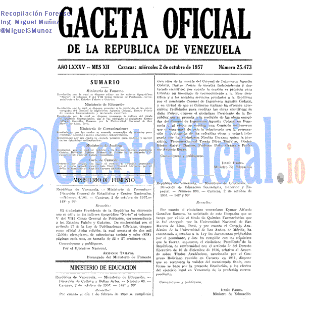 Gaceta Oficial 25473 del 2 Octubre 1957