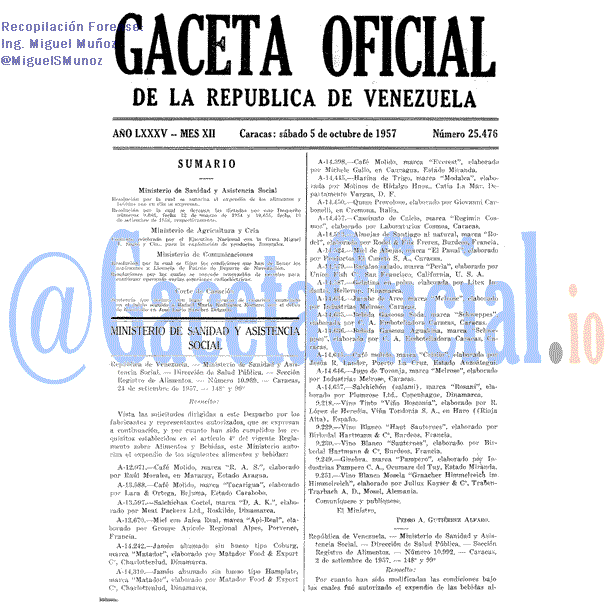 Gaceta Oficial 25476 del 5 Octubre 1957