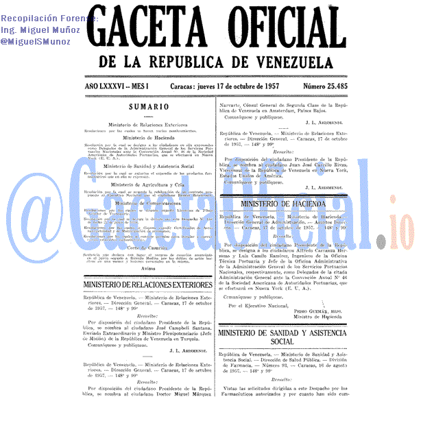 Gaceta Oficial 25485 del 17 Octubre 1957