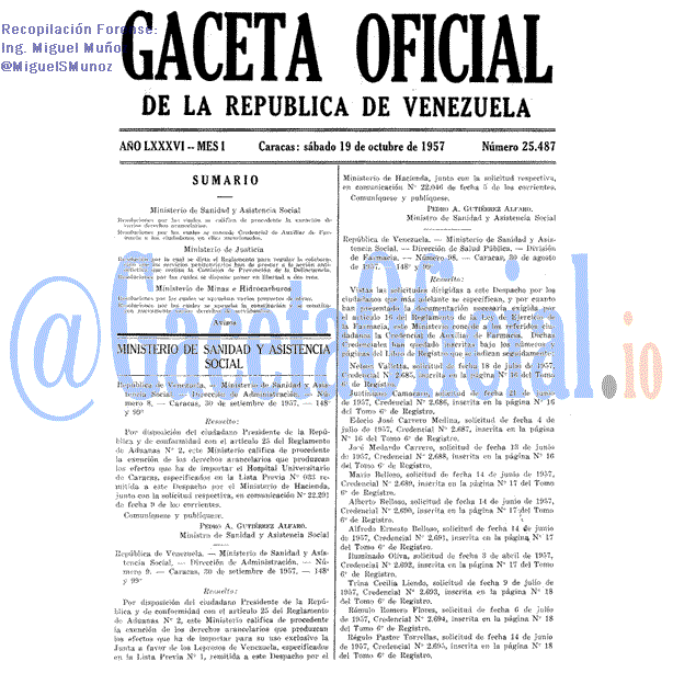 Gaceta Oficial 25487 del 19 Octubre 1957