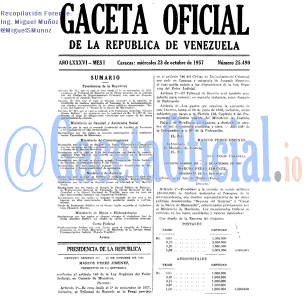 Gaceta Oficial 25490 del 23 Octubre 1957