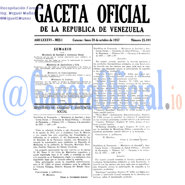 Gaceta Oficial 25494 del 28 Octubre 1957