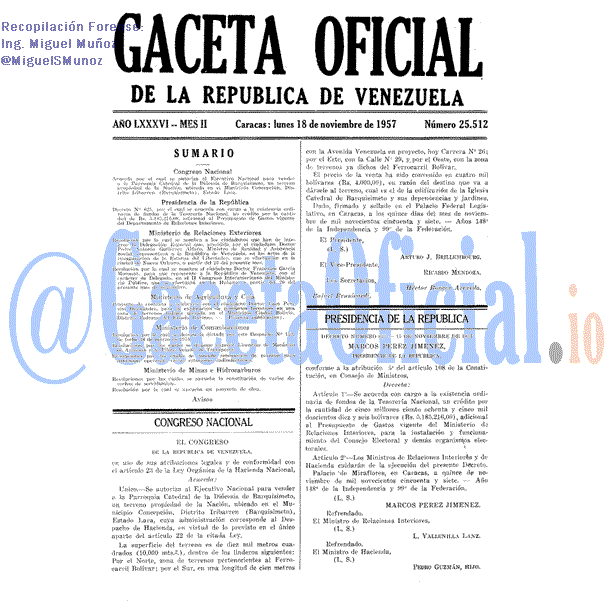 Gaceta Oficial 25512 del 18 Noviembre 1957