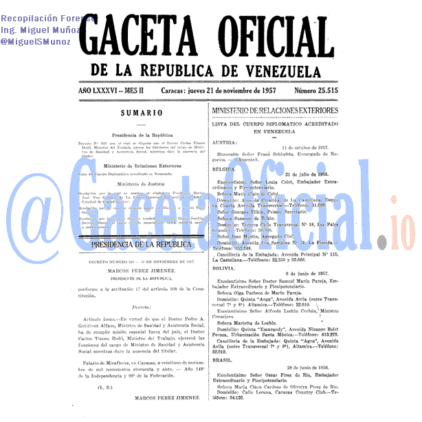 Gaceta Oficial 25515 del 21 Noviembre 1957