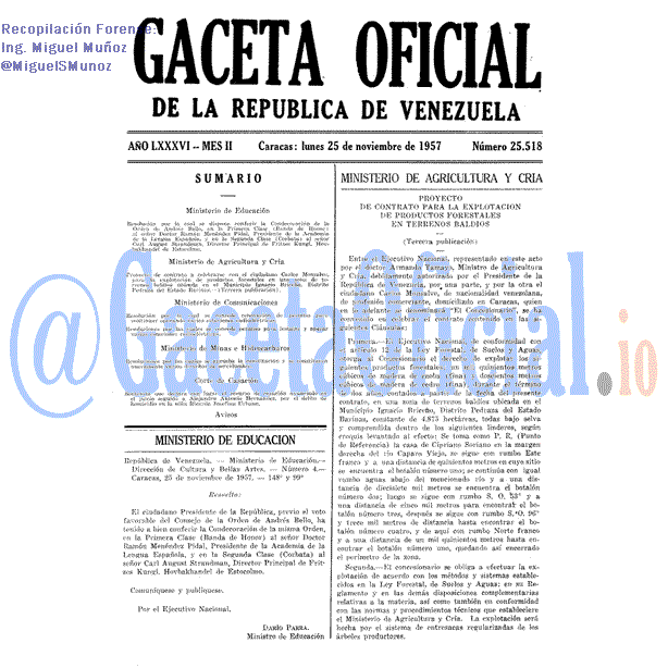 Gaceta Oficial 25518 del 25 Noviembre 1957
