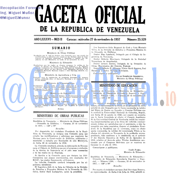 Gaceta Oficial 25520 del 27 Noviembre 1957