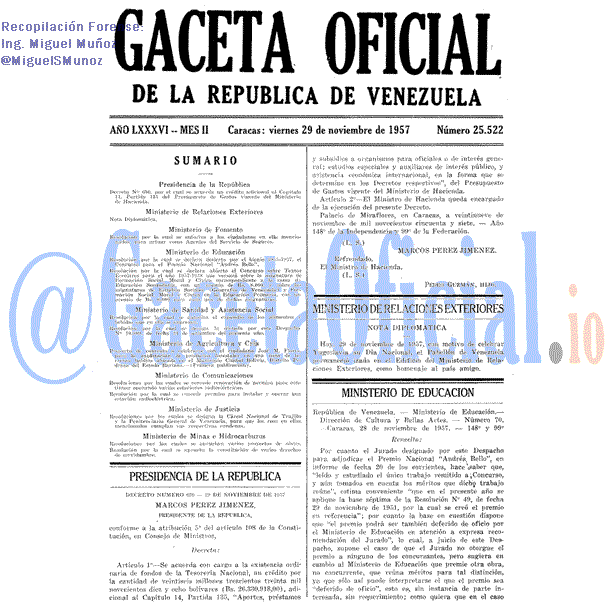 Gaceta Oficial 25522 del 29 Noviembre 1957