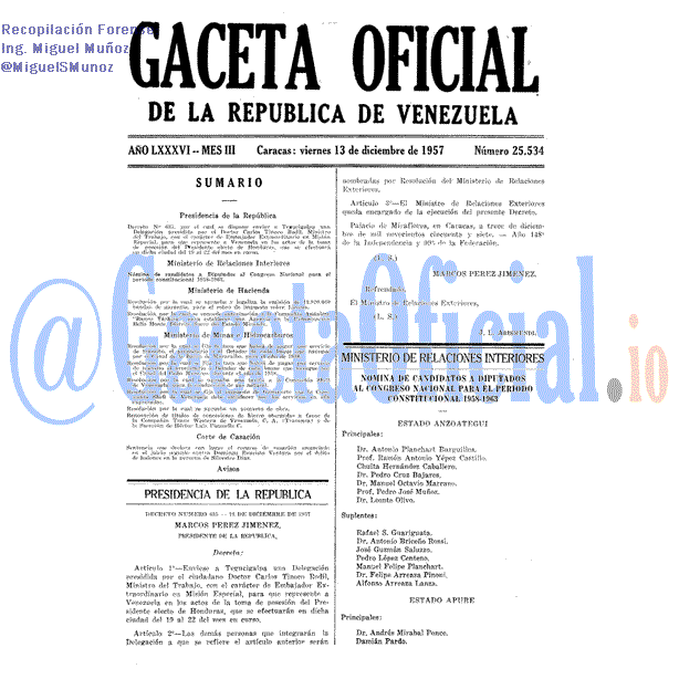 Gaceta Oficial 25534 del 13 Diciembre 1957