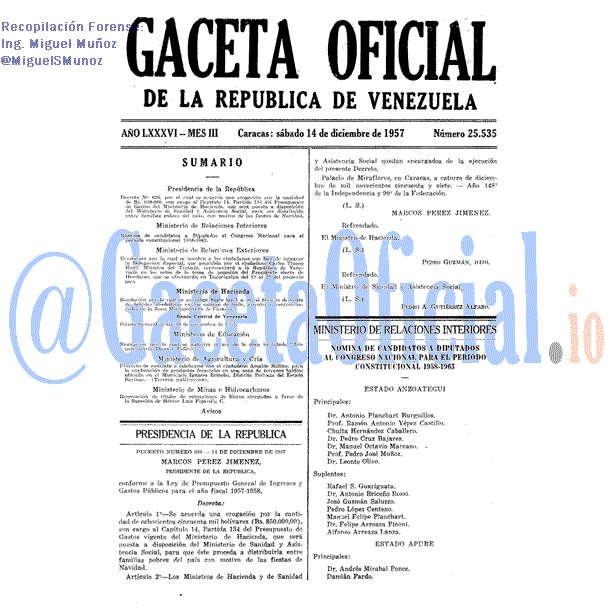 Gaceta Oficial 25535 del 14 Diciembre 1957