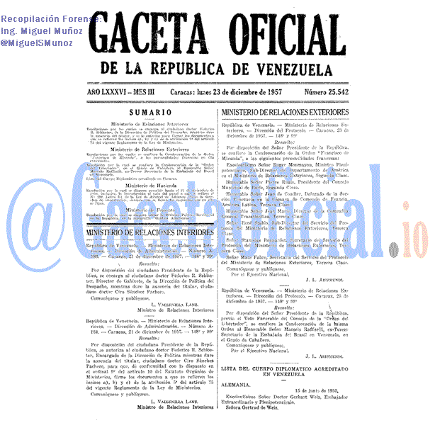 Gaceta Oficial 25542 del 23 Diciembre 1957