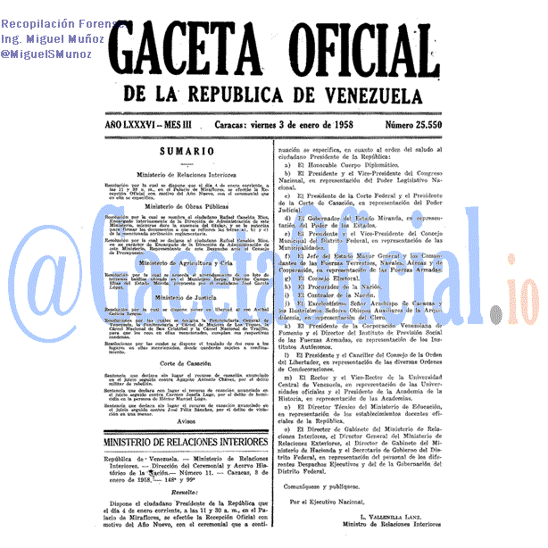 Gaceta Oficial 25550 del 3 Enero 1958
