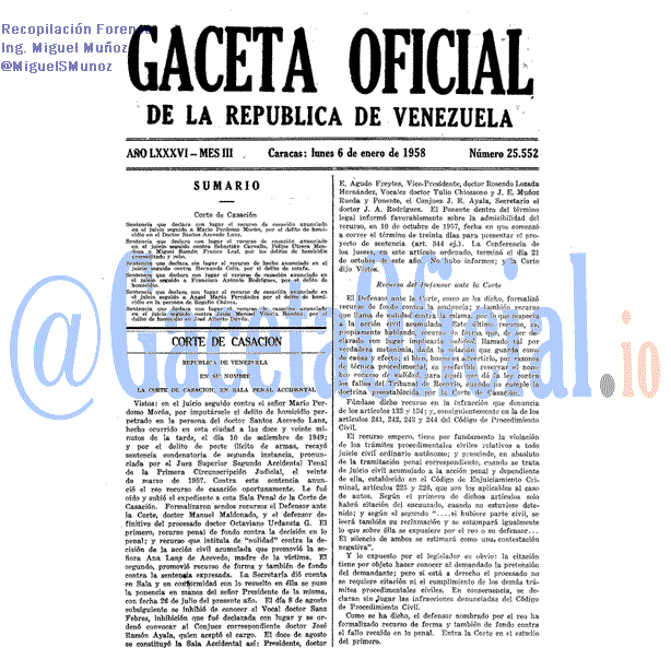 Gaceta Oficial 25552 del 6 Enero 1958