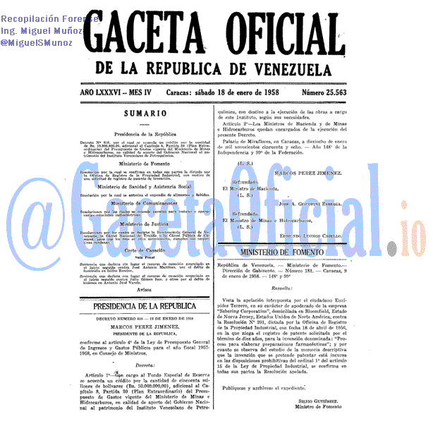 Gaceta Oficial 25563 del 18 Enero 1958