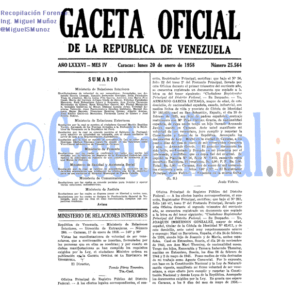 Gaceta Oficial 25564 del 20 Enero 1958