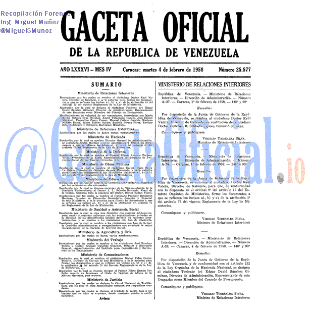 Gaceta Oficial 25577 del 4 Febrero 1958