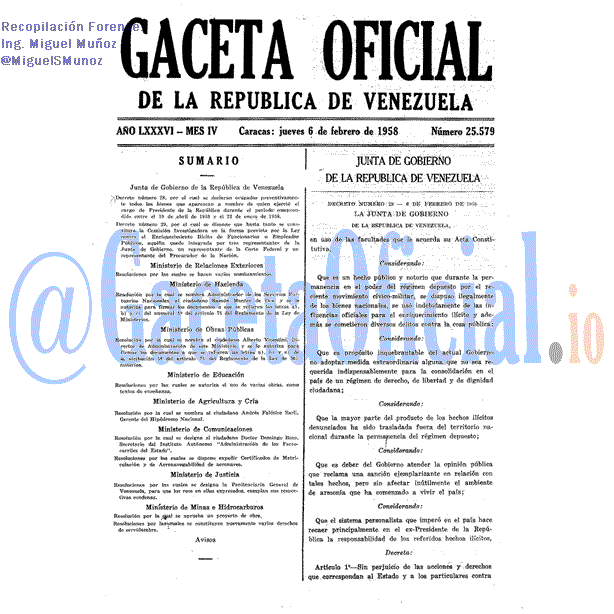Gaceta Oficial 25579 del 6 Febrero 1958