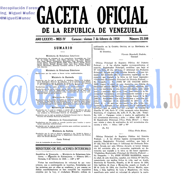 Gaceta Oficial 25580 del 7 Febrero 1958