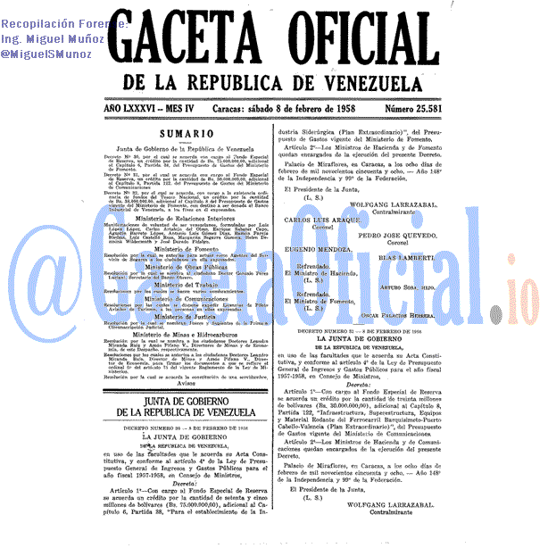 Gaceta Oficial 25581 del 8 Febrero 1958