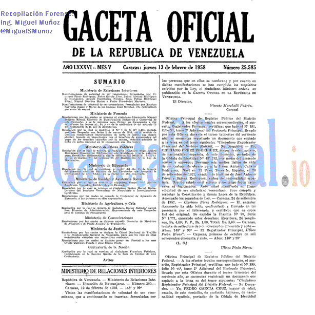 Gaceta Oficial 25585 del 13 Febrero 1958