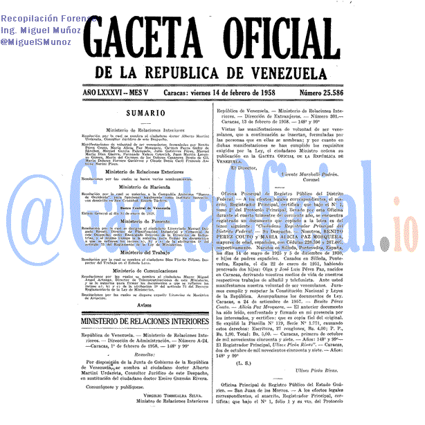 Gaceta Oficial 25586 del 14 Febrero 1958