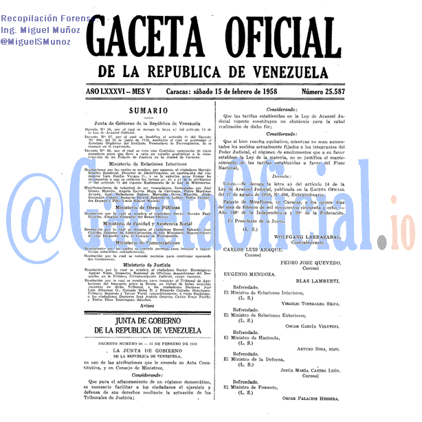 Gaceta Oficial 25587 del 15 Febrero 1958