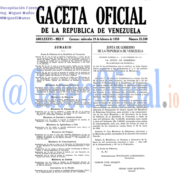 Gaceta Oficial 25590 del 19 Febrero 1958