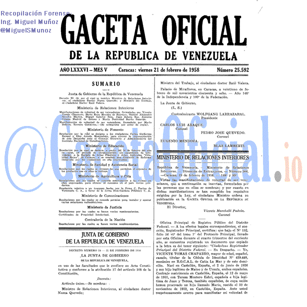 Gaceta Oficial 25592 del 21 Febrero 1958