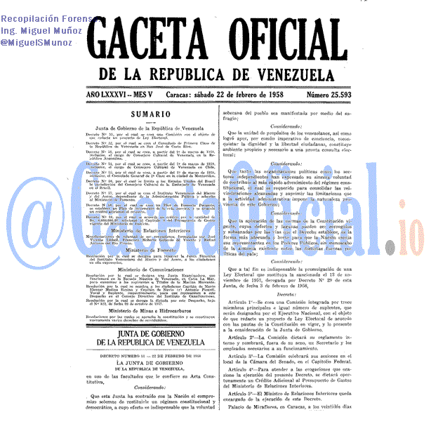 Gaceta Oficial 25593 del 22 Febrero 1958