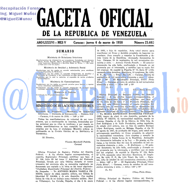 Gaceta Oficial 25603 del 6 Marzo 1958