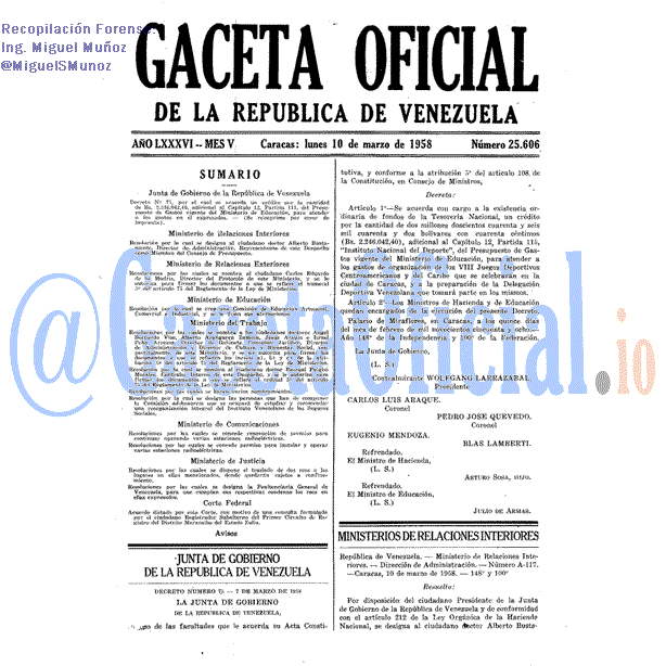 Gaceta Oficial 25606 del 10 Marzo 1958