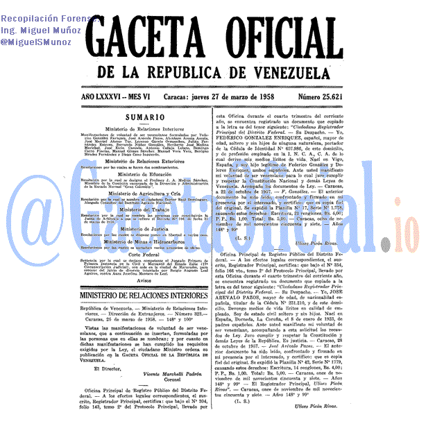 Gaceta Oficial 25621 del 27 Marzo 1958