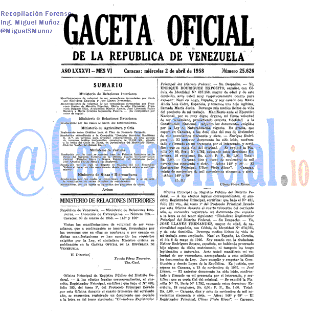 Gaceta Oficial 25626 del 2 Abril 1958