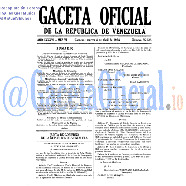 Gaceta Oficial 25628 del 8 Abril 1958