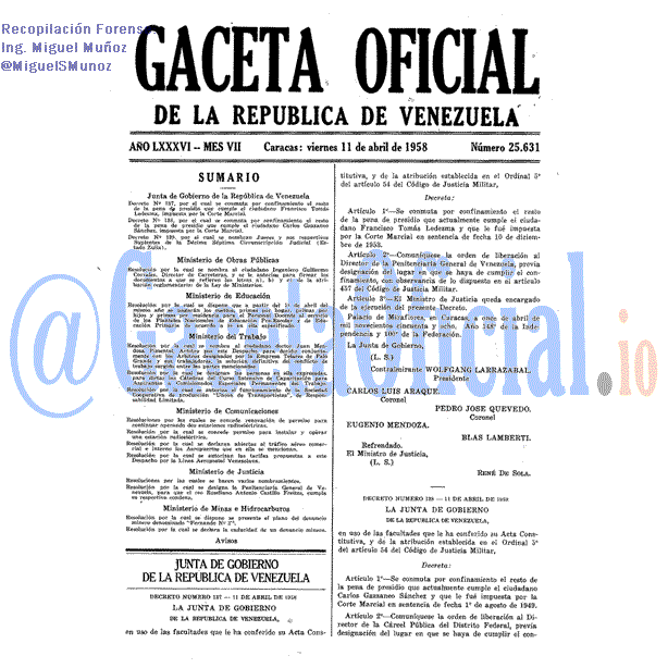 Gaceta Oficial 25631 del 11 Abril 1958