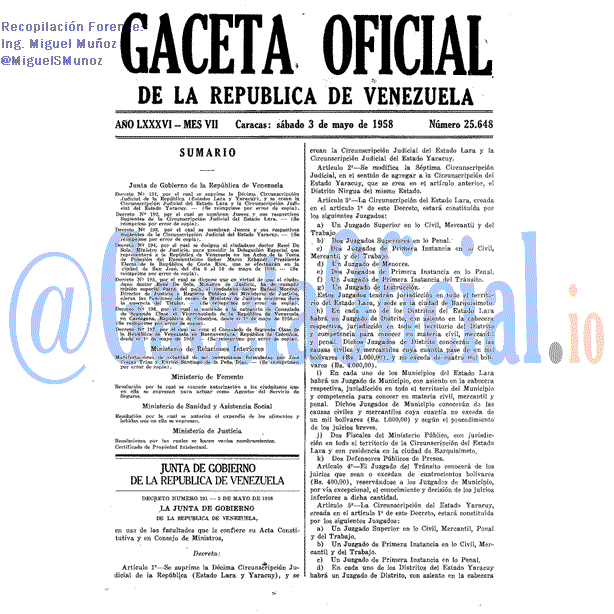 Gaceta Oficial 25648 del 3 Mayo 1958