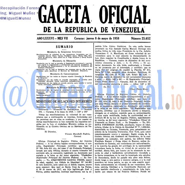 Gaceta Oficial 25652 del 8 Mayo 1958