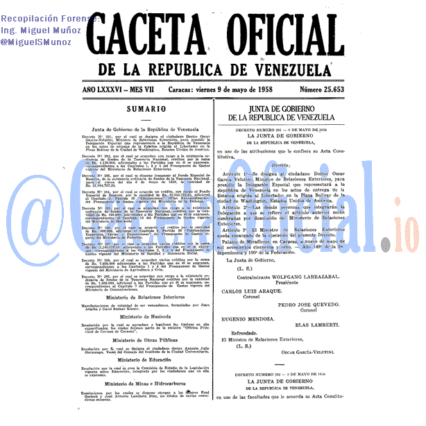 Gaceta Oficial 25653 del 9 Mayo 1958