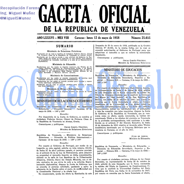 Gaceta Oficial 25655 del 12 Mayo 1958