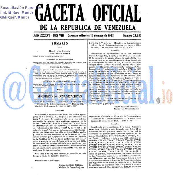 Gaceta Oficial 25657 del 14 Mayo 1958
