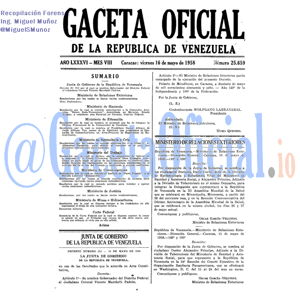 Gaceta Oficial 25659 del 16 Mayo 1958