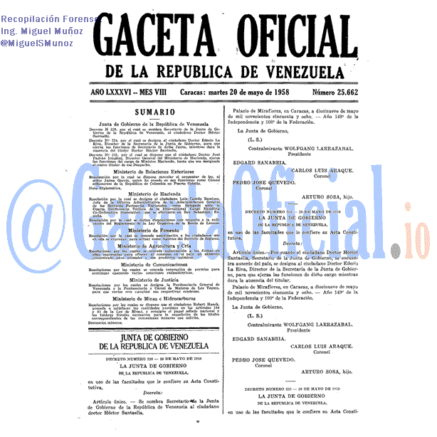 Gaceta Oficial 25662 del 20 Mayo 1958
