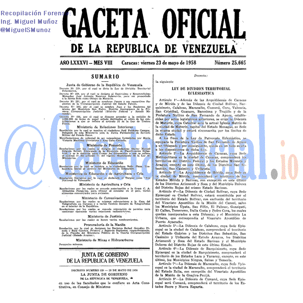 Gaceta Oficial 25665 del 23 Mayo 1958
