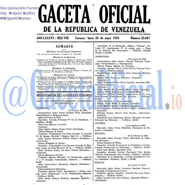 Gaceta Oficial 25667 del 26 Mayo 1958
