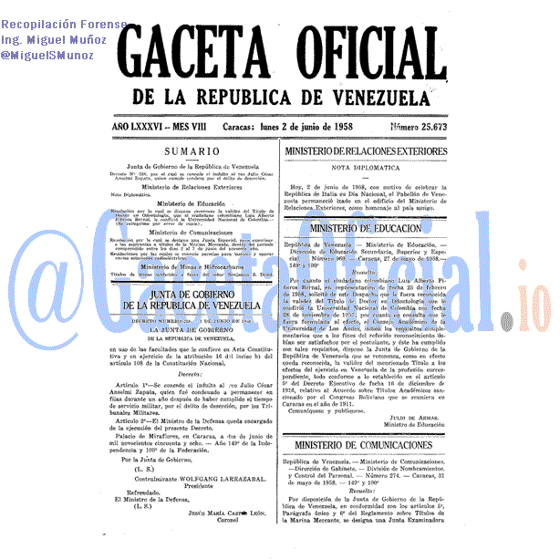 Gaceta Oficial 25673 del 2 Junio 1958