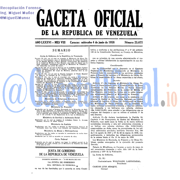 Gaceta Oficial 25675 del 4 Junio 1958