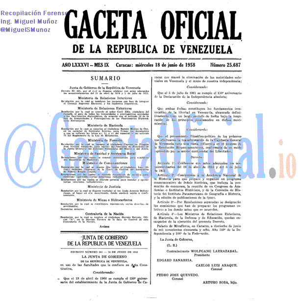Gaceta Oficial 25687 del 18 Junio 1958