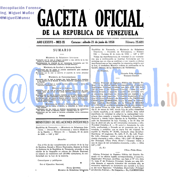 Gaceta Oficial 25690 del 21 Junio 1958