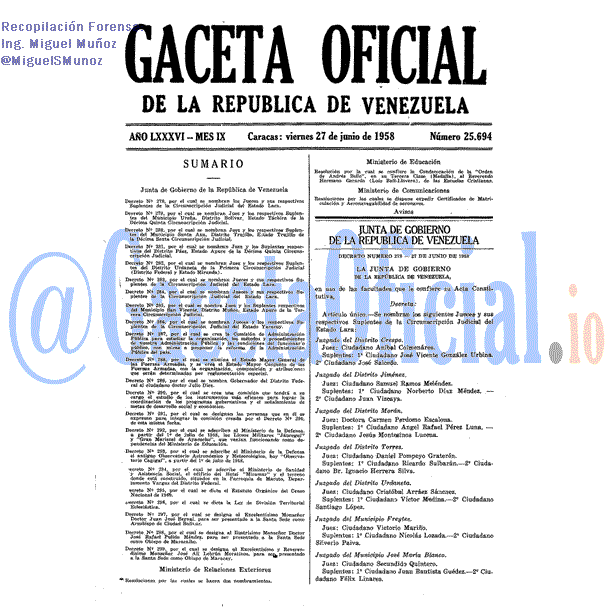 Gaceta Oficial 25694 del 27 Junio 1958